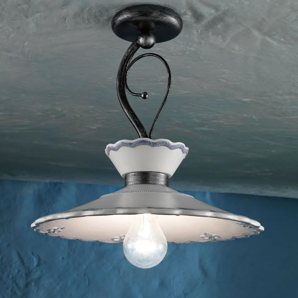 Lámpara de Techo Artesanal en Cerámica Efecto Bordado Pintada a Mano - Ravenna viadurini