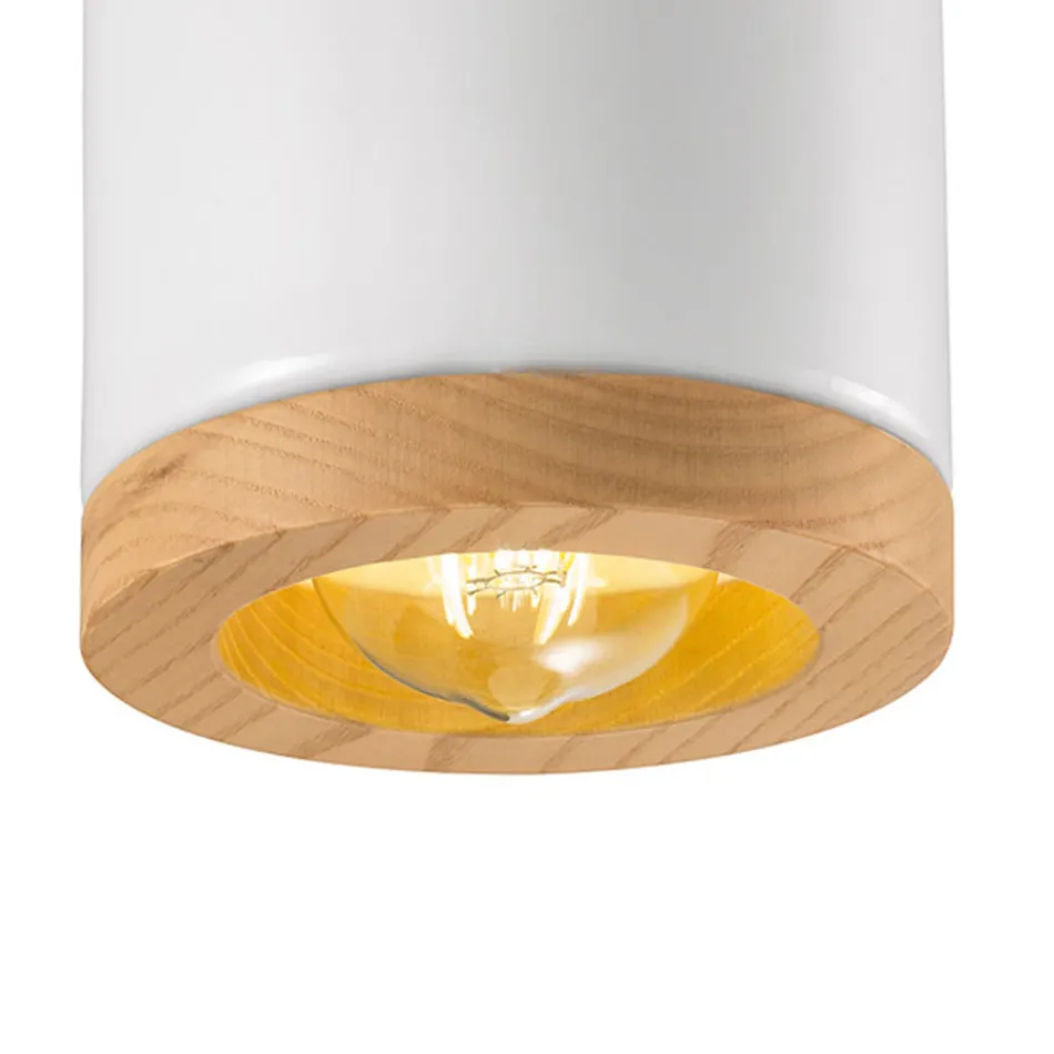 Lámpara de Techo Artesanal Estilo Nórdico Madera y Cerámica - Nateca viadurini