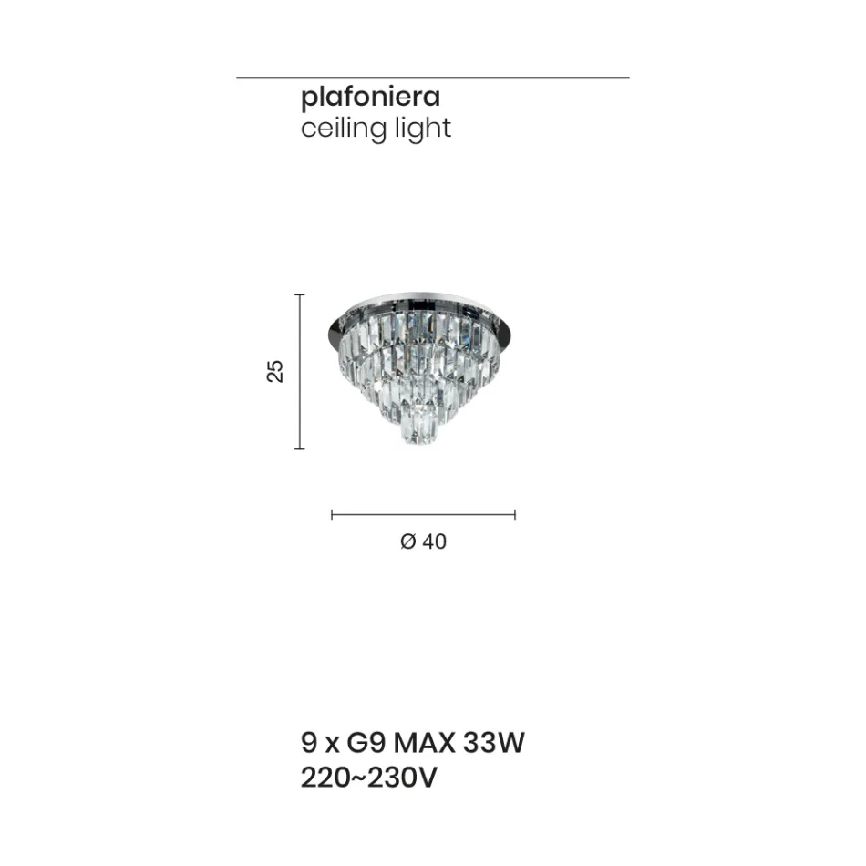 Lámpara de techo clásica en metal plateado y colgantes de cristal - Jerome viadurini