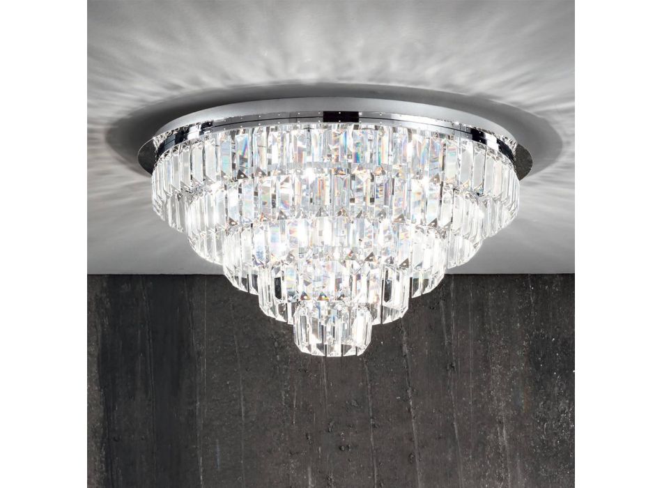 Lámpara de techo clásica en metal plateado y colgantes de cristal - Jerome viadurini