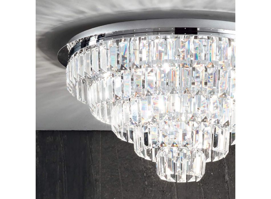 Lámpara de techo clásica en metal plateado y colgantes de cristal - Jerome viadurini