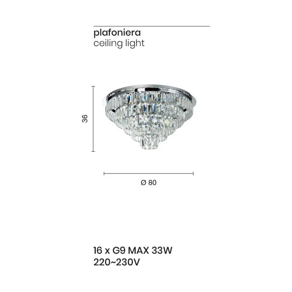 Lámpara de techo clásica en metal plateado y colgantes de cristal - Jerome viadurini