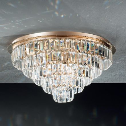 Lámpara de techo clásica de metal dorado y colgantes de cristal de lujo - Jerome viadurini