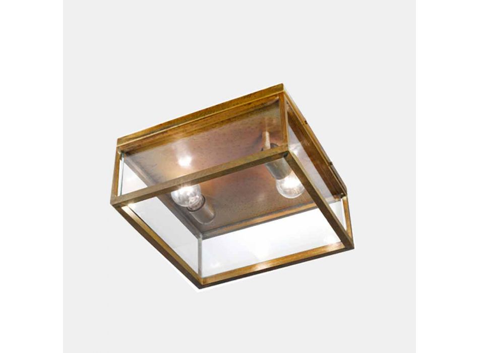 Lámpara de techo para exteriores con 2 luces de latón y vidrio vintage - Framework de Il Fanale viadurini