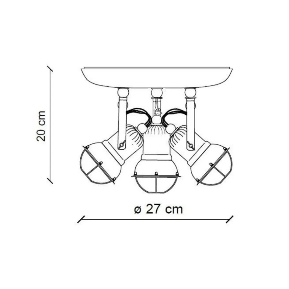 Plafón industrial 3 focos en hierro y cerámica artesanal - loft viadurini