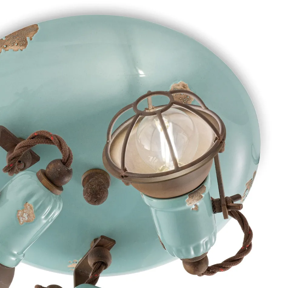 Plafón industrial 3 focos en hierro y cerámica artesanal - loft viadurini