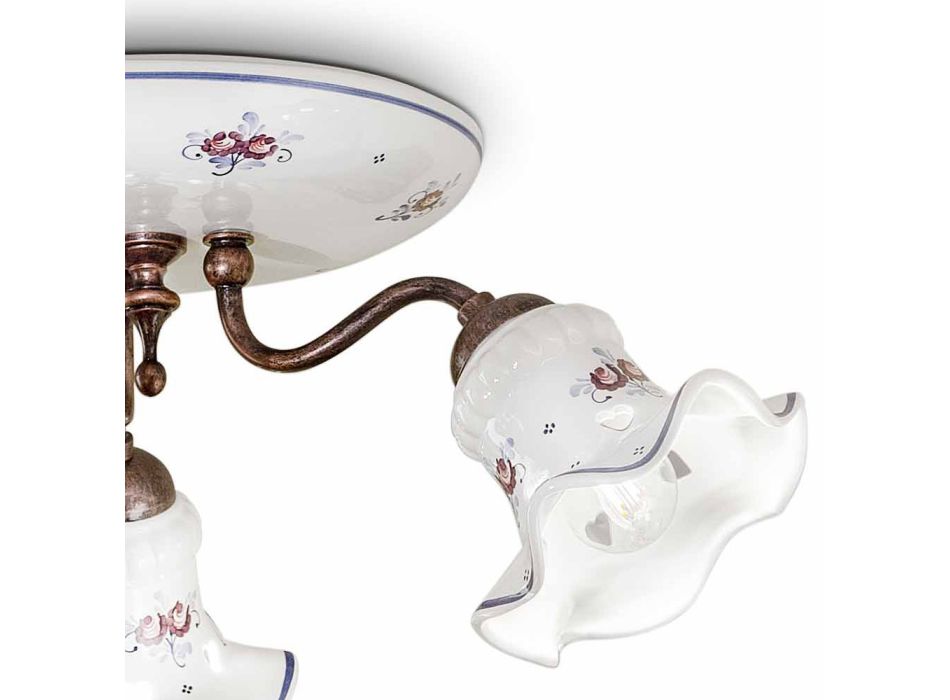 Lámpara de techo artesanal vintage en hierro y cerámica decorada a mano - Chieti viadurini