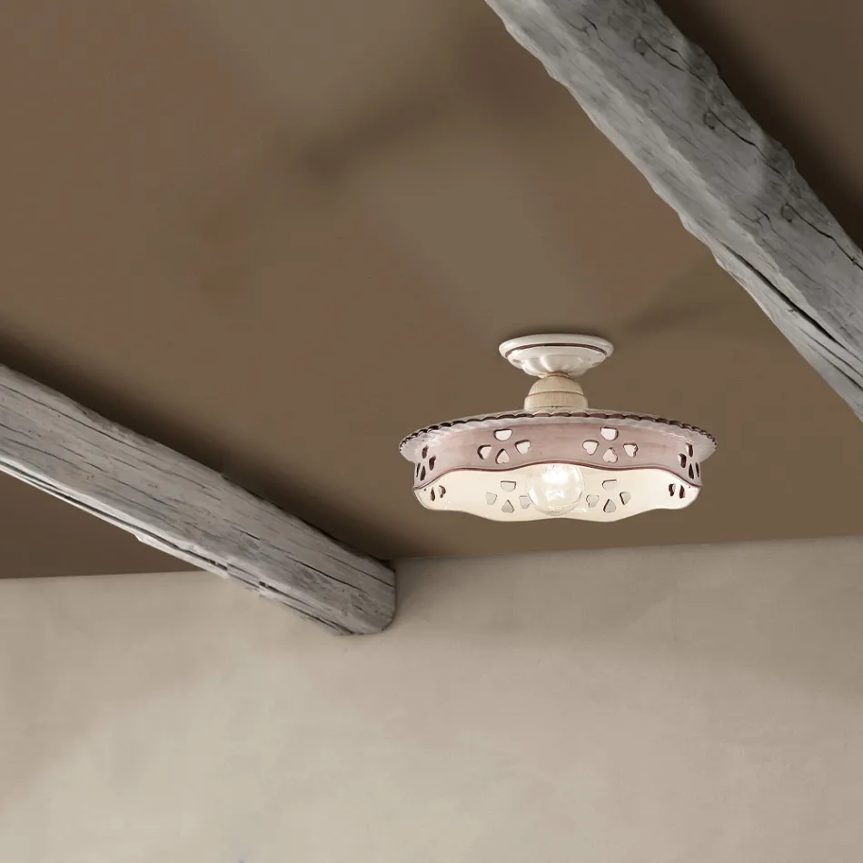 Lámpara de Techo Vintage en Cerámica y Hierro Hecho a Mano 2 Tamaños - Alessandria viadurini