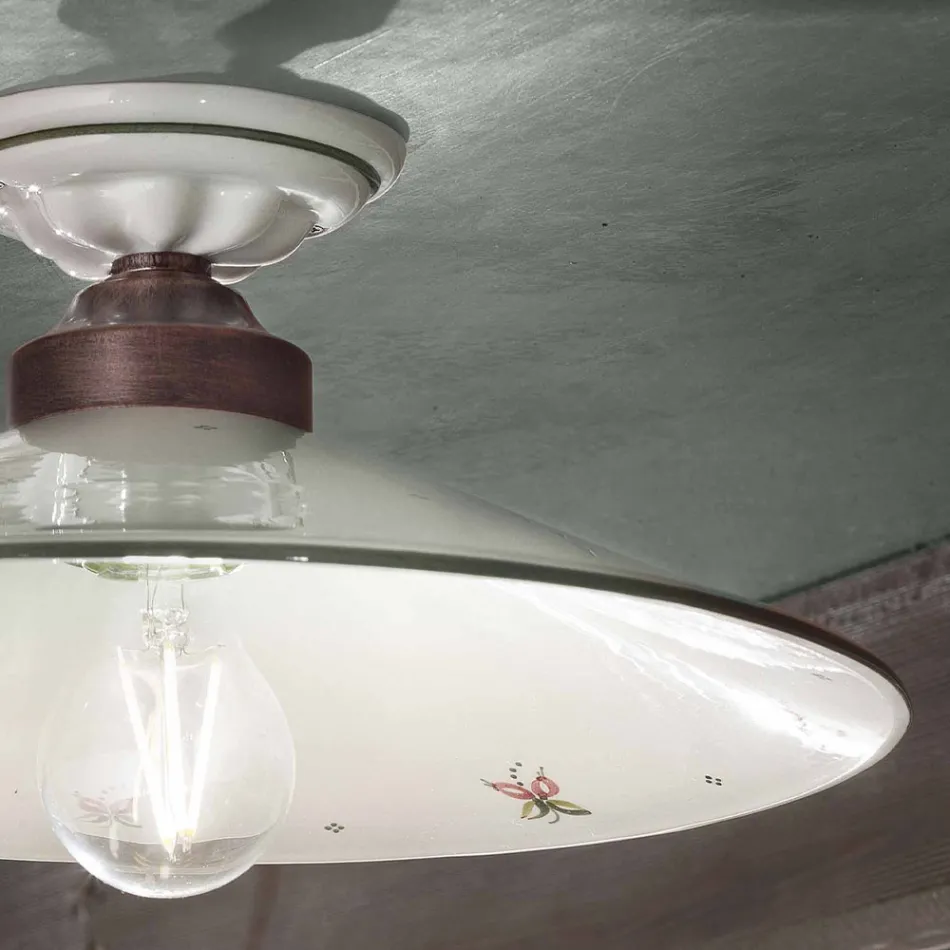 Lámpara de Techo Vintage en Cerámica y Hierro Hecho a Mano en 3 Tamaños - Asti viadurini