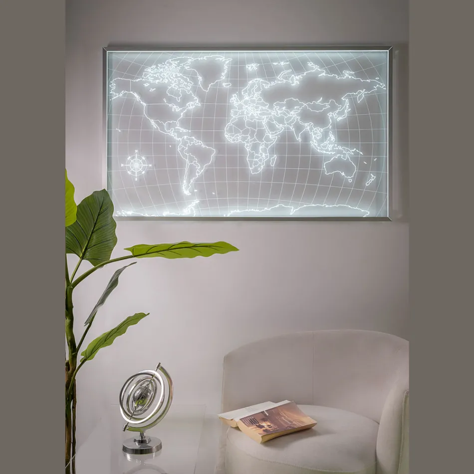 Planisferio mural iluminado Amaris, fabricado en plexiglás, hecho en Italia. viadurini