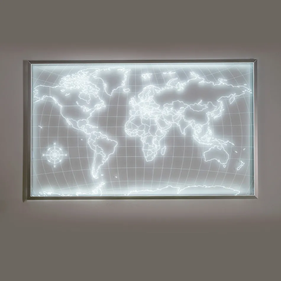 Planisferio mural iluminado Amaris, fabricado en plexiglás, hecho en Italia. viadurini
