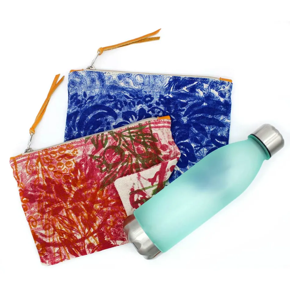 Bolso Clutch Artístico Estampado a Mano, Pieza Única en Algodón, 2 Piezas - Viadurini by Marchi viadurini