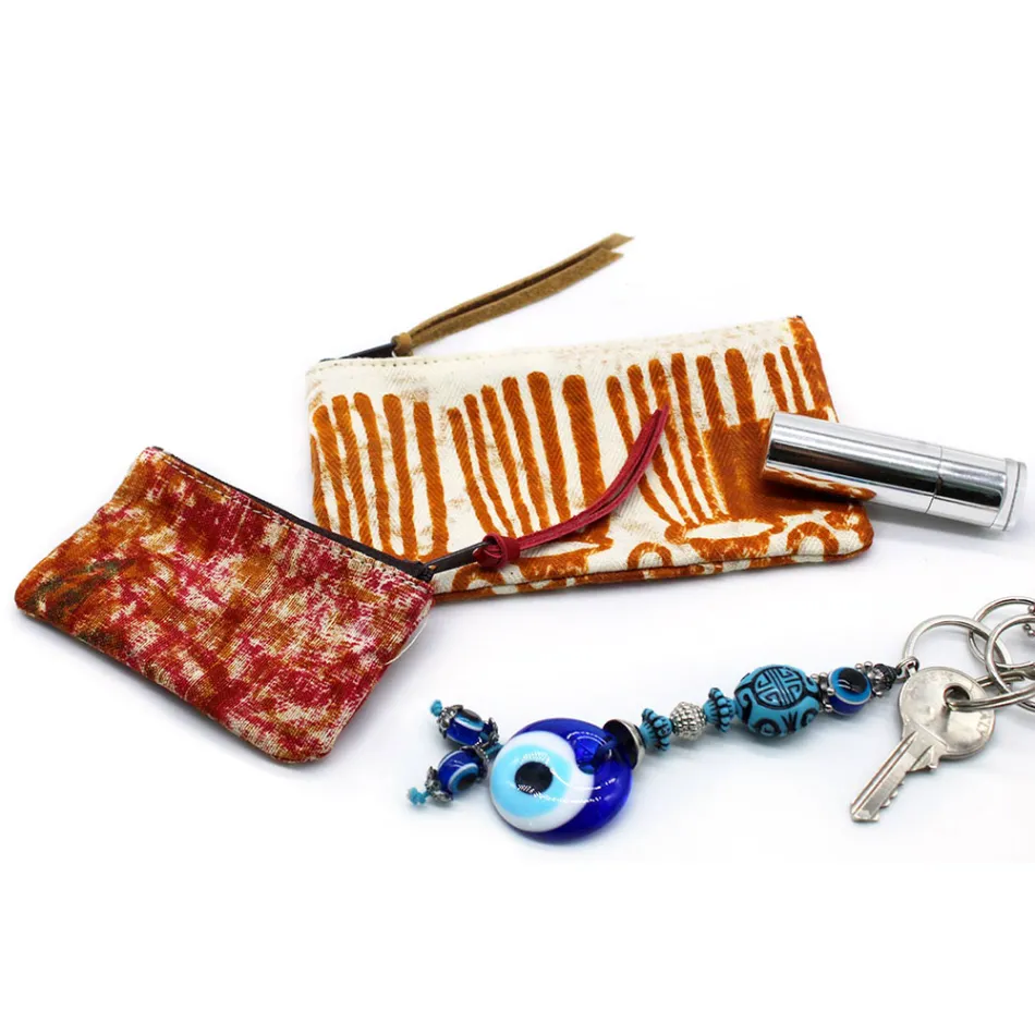 Bolso Clutch Artístico Estampado a Mano, Pieza Única en Algodón, 2 Piezas - Viadurini by Marchi viadurini