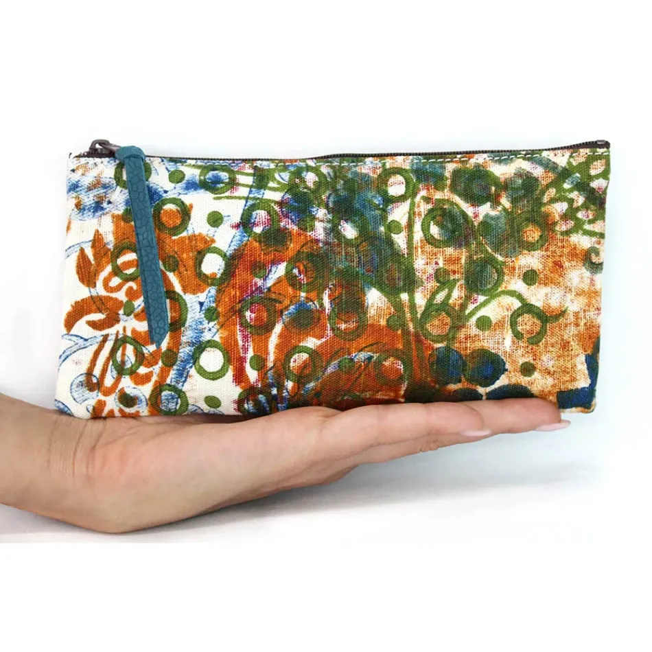 Bolso Clutch Artístico Estampado a Mano, Pieza Única en Algodón, 2 Piezas - Viadurini by Marchi viadurini