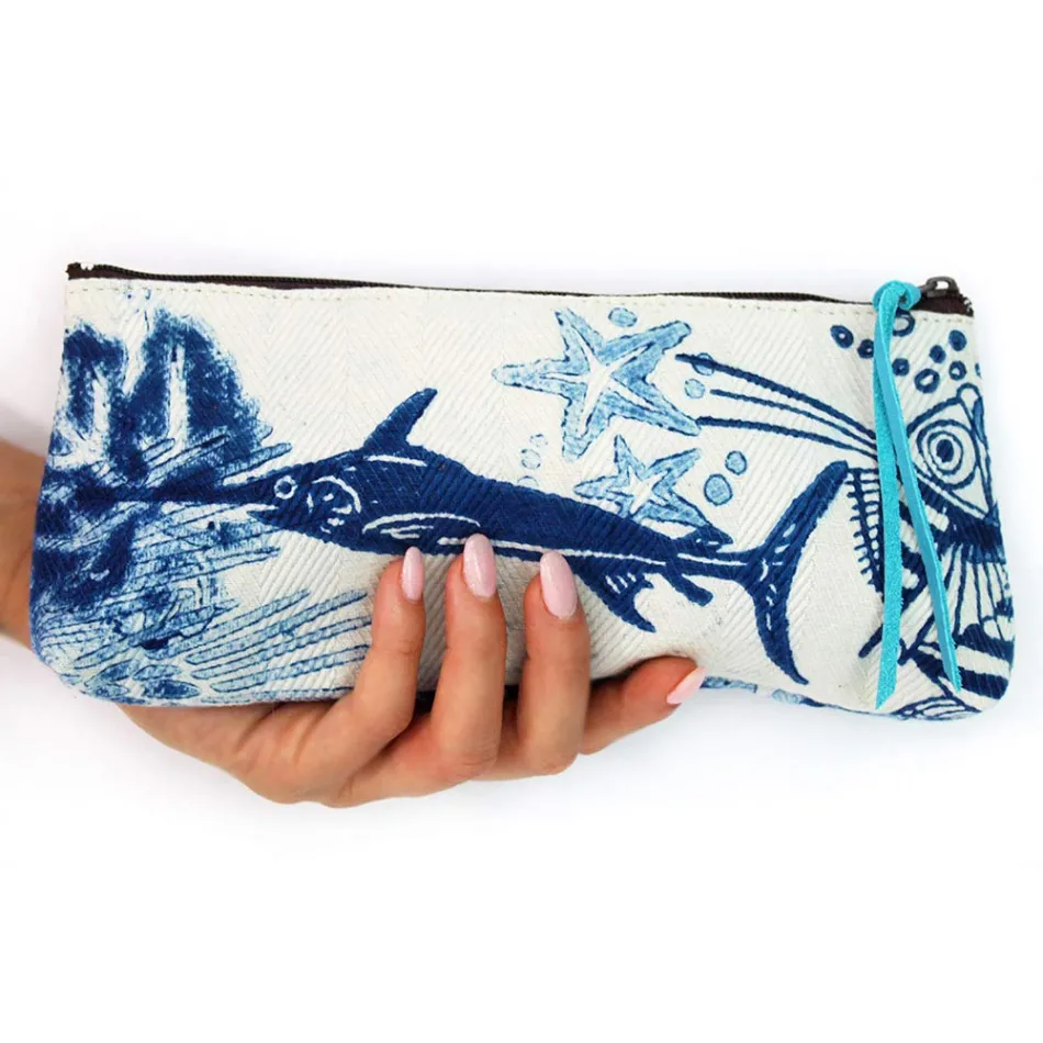 Bolso Clutch Artístico Estampado a Mano, Pieza Única en Algodón, 2 Piezas - Viadurini by Marchi viadurini