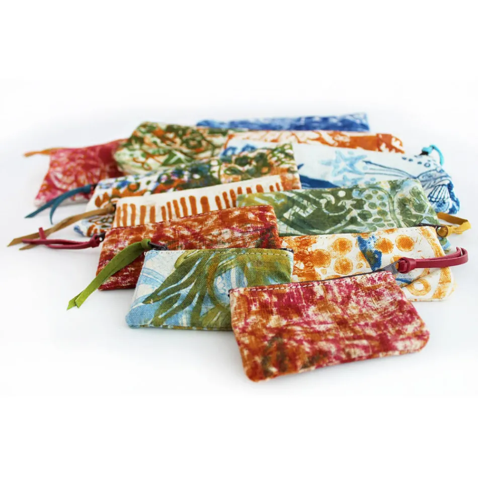 Bolso Clutch Artístico Estampado a Mano, Pieza Única en Algodón, 2 Piezas - Viadurini by Marchi viadurini