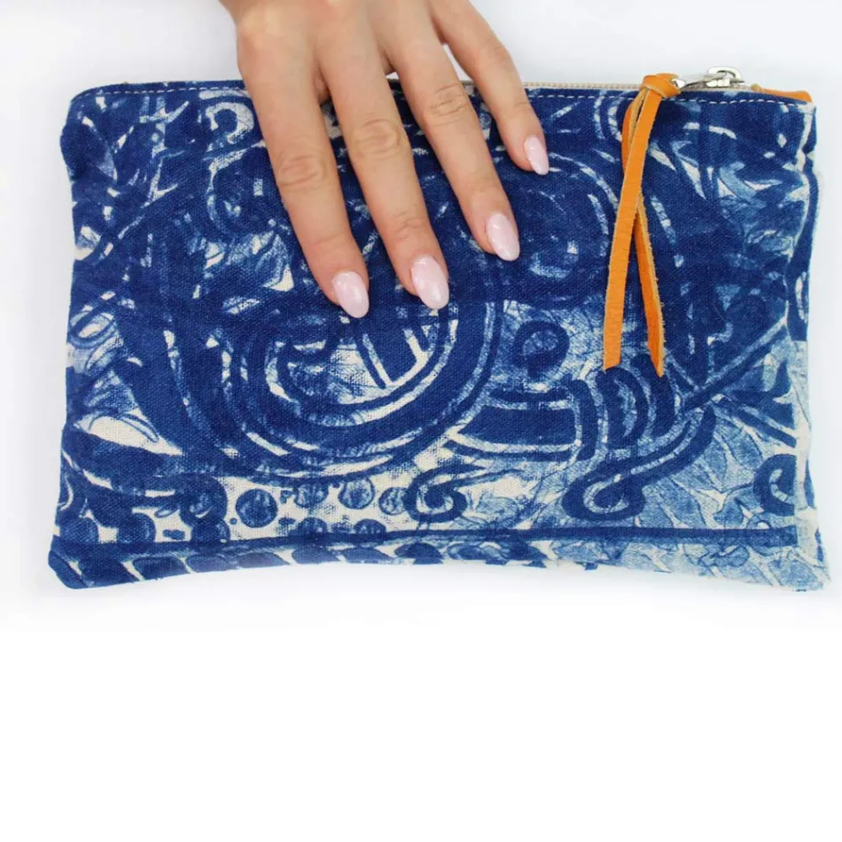 Bolso Clutch Artístico Estampado a Mano, Pieza Única en Algodón, 2 Piezas - Viadurini by Marchi viadurini