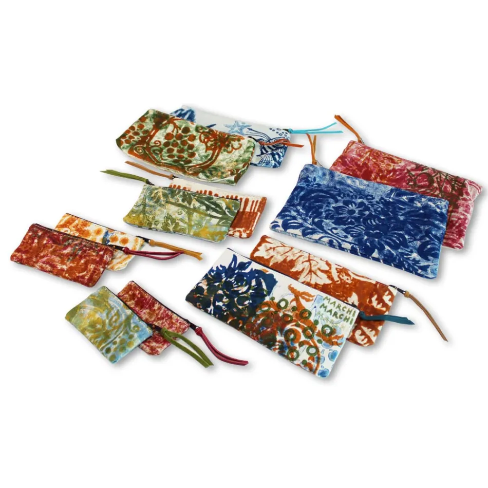 Bolso Clutch Artístico Estampado a Mano, Pieza Única en Algodón, 2 Piezas - Viadurini by Marchi viadurini