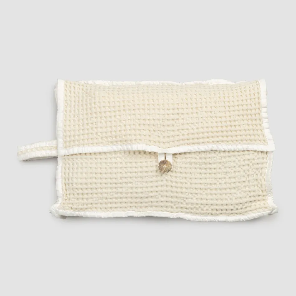 Clutch de Algodón Panal de Abeja Blanco Natural con Botón de Nácar - Anteha viadurini
