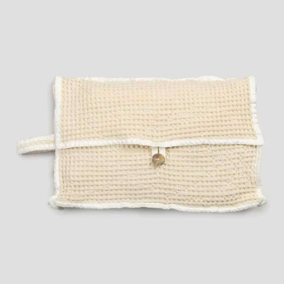 Clutch de algodón blanco natural nido de abeja con botón de nácar - Anteha viadurini