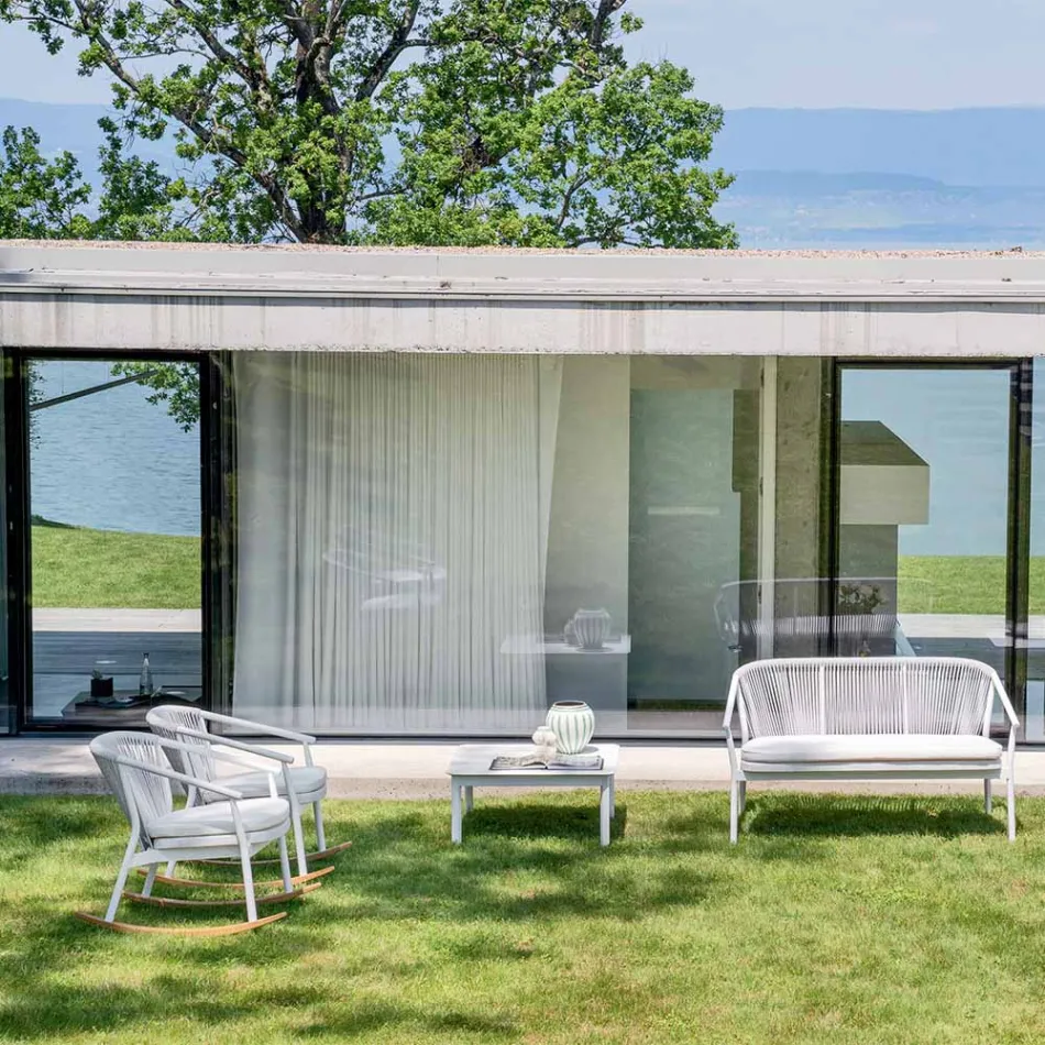 Mecedora de exterior en madera maciza y tela - Smart by Varaschin viadurini