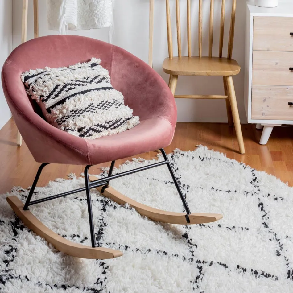 Sillón Mecedora Tapizado Efecto Terciopelo Diseño Escandinavo - Pippy viadurini