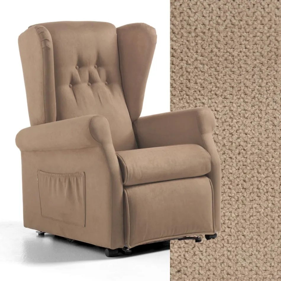 Sillón elevable de tela con funciones Lift, Relax y Bed - Romina viadurini