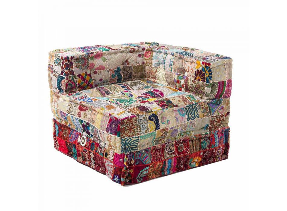 Sillón Chaise Longue de diseño étnico en algodón patchwork, para sala de estar - Fibra viadurini