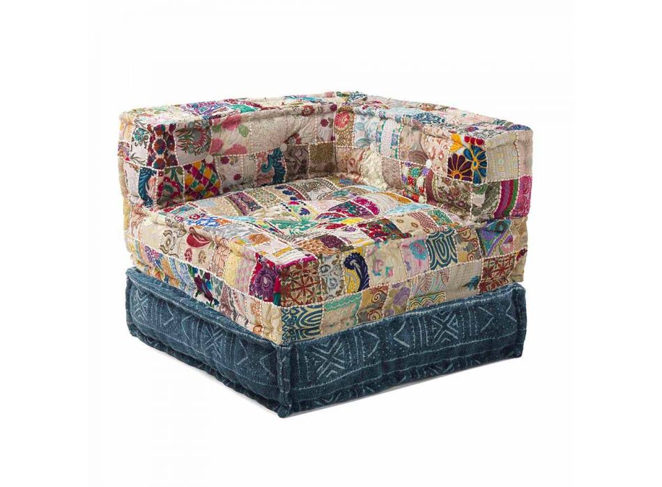 Sillón Chaise Longue de diseño étnico en algodón patchwork, para sala de estar - Fibra viadurini