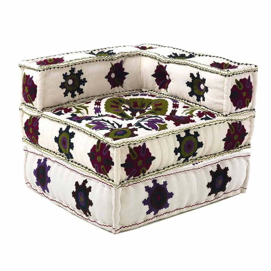 Sillón Chaise Longue de diseño étnico en algodón patchwork, para sala de estar - Fibra viadurini