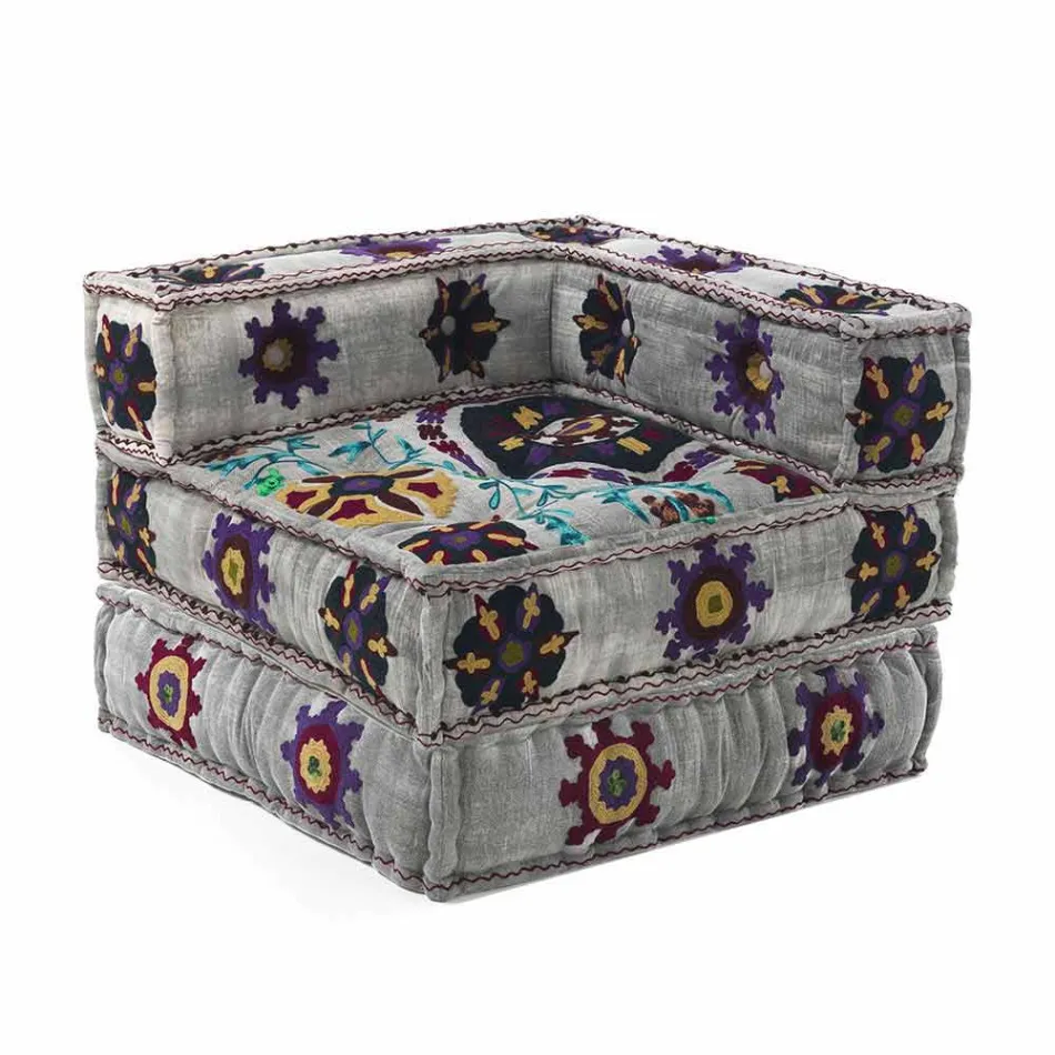 Sillón Chaise Longue de diseño étnico en algodón patchwork, para sala de estar - Fibra viadurini