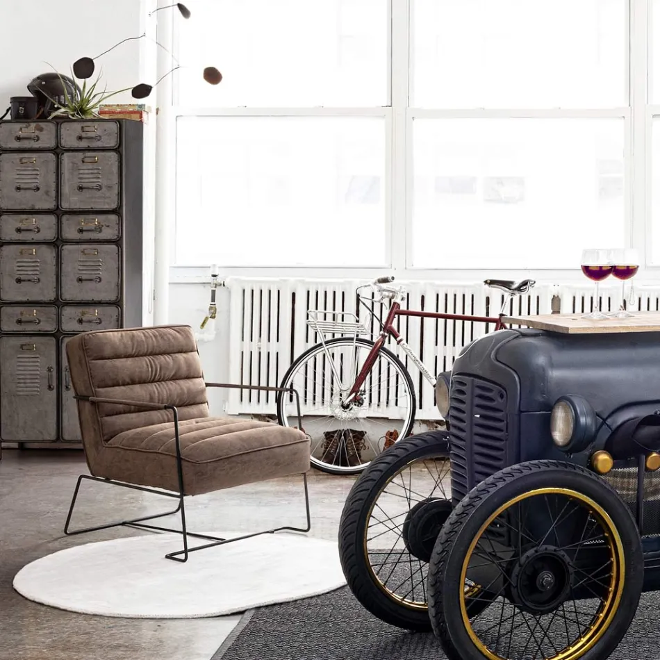 Sillón clásico en acero y piel sintética de diseño marrón o negro - Kendy viadurini