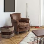 Sillón clásico en madera de roble y cuero ecológico marrón Homemotion - Vegas viadurini