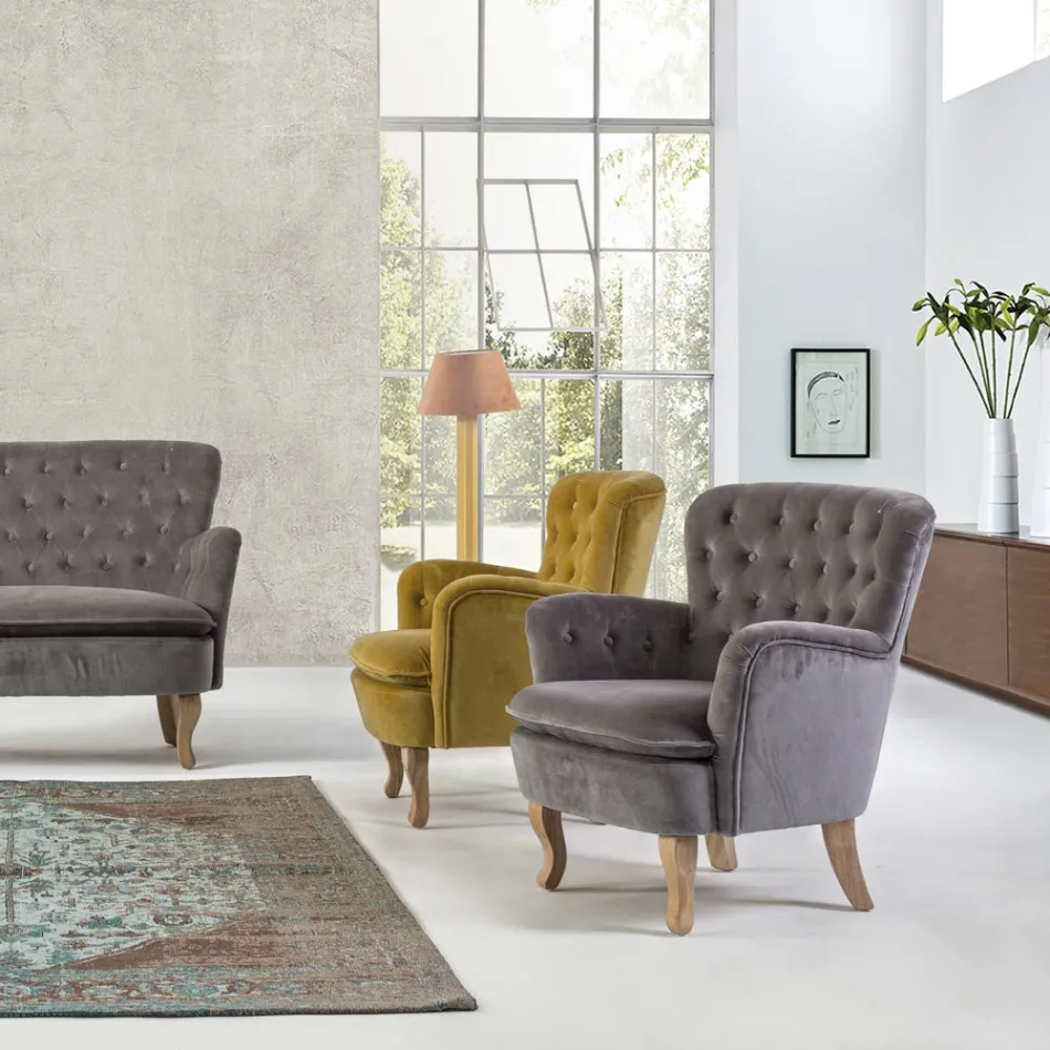 Sillón clásico en madera y asiento acolchado en algodón acolchado - Monny viadurini