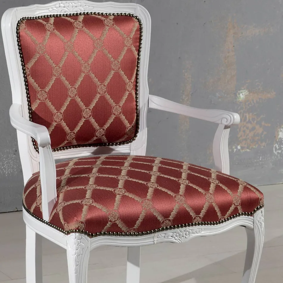 Sillón con Reposabrazos y Estructura de Madera Lacada en Blanco Made in Italy - Cat viadurini