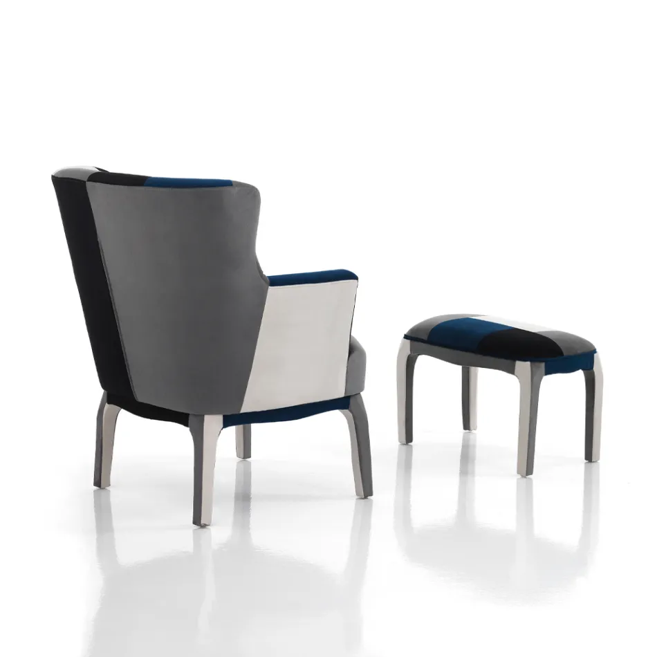 Sillón con Puf en Tela Patchwork - Bromo viadurini