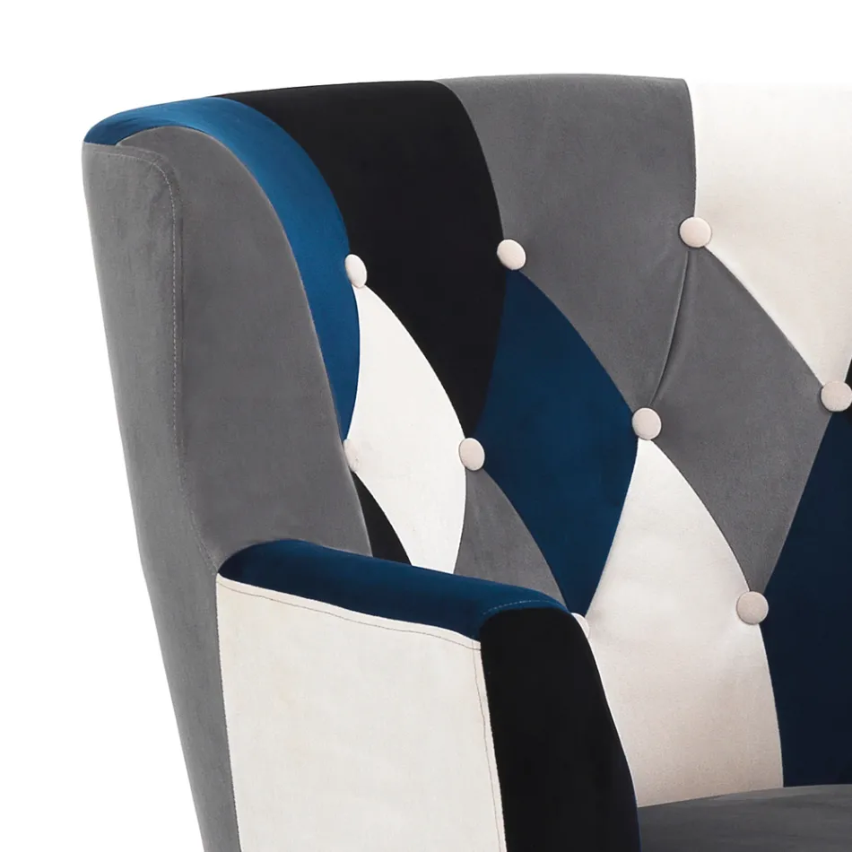 Sillón con Puf en Tela Patchwork - Bromo viadurini