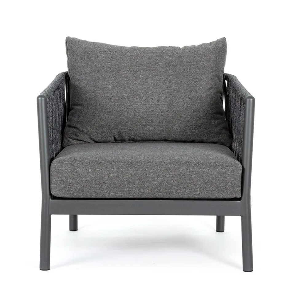 Sillón de exterior de aluminio, cuerda y tela antracita, Homemotion - Shama viadurini