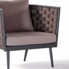 Sillón de exterior en aluminio y cuerda con cojines de tela - Rasti viadurini