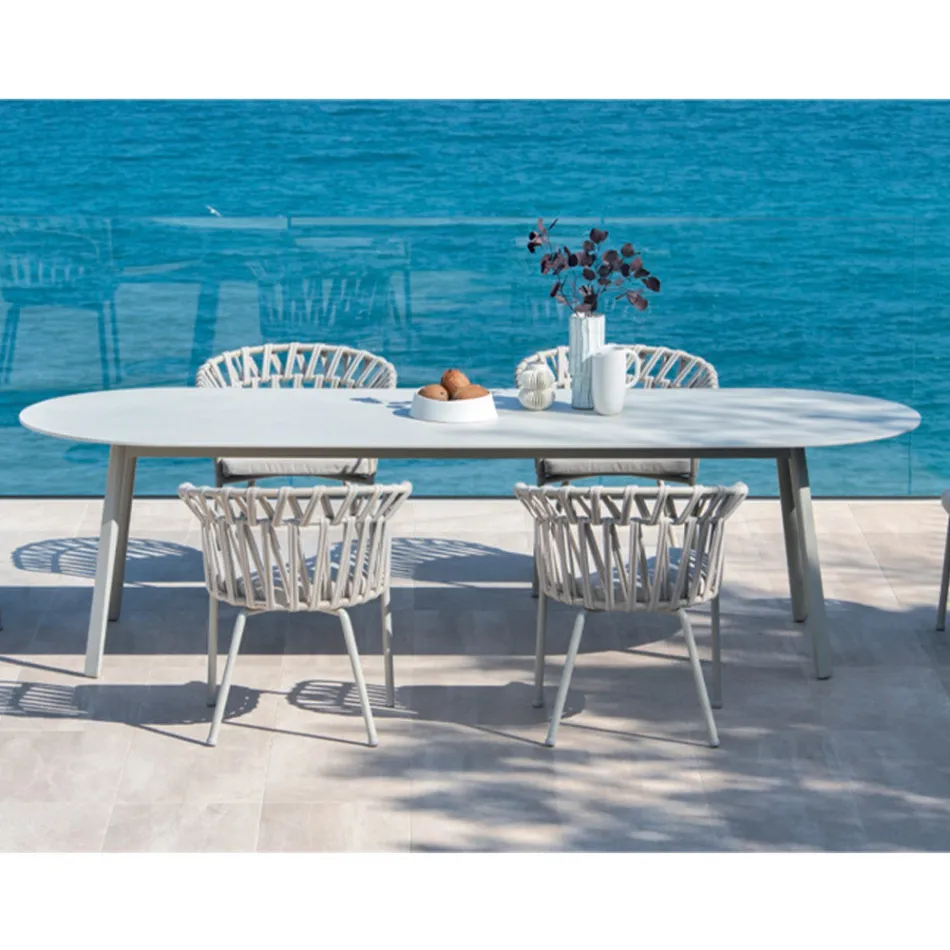 Sillón de exterior en cuerda, tela y aluminio - Emma Cross by Varaschin viadurini