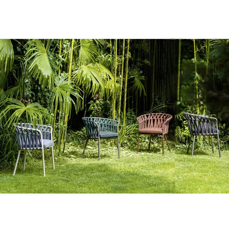 Sillón de exterior en cuerda, tela y aluminio - Emma Cross by Varaschin viadurini