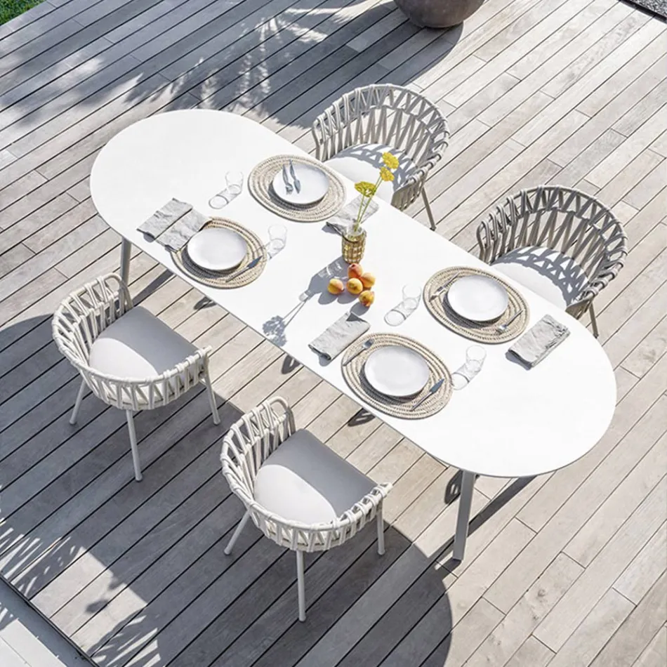 Sillón de exterior en cuerda, tela y aluminio - Emma Cross by Varaschin viadurini