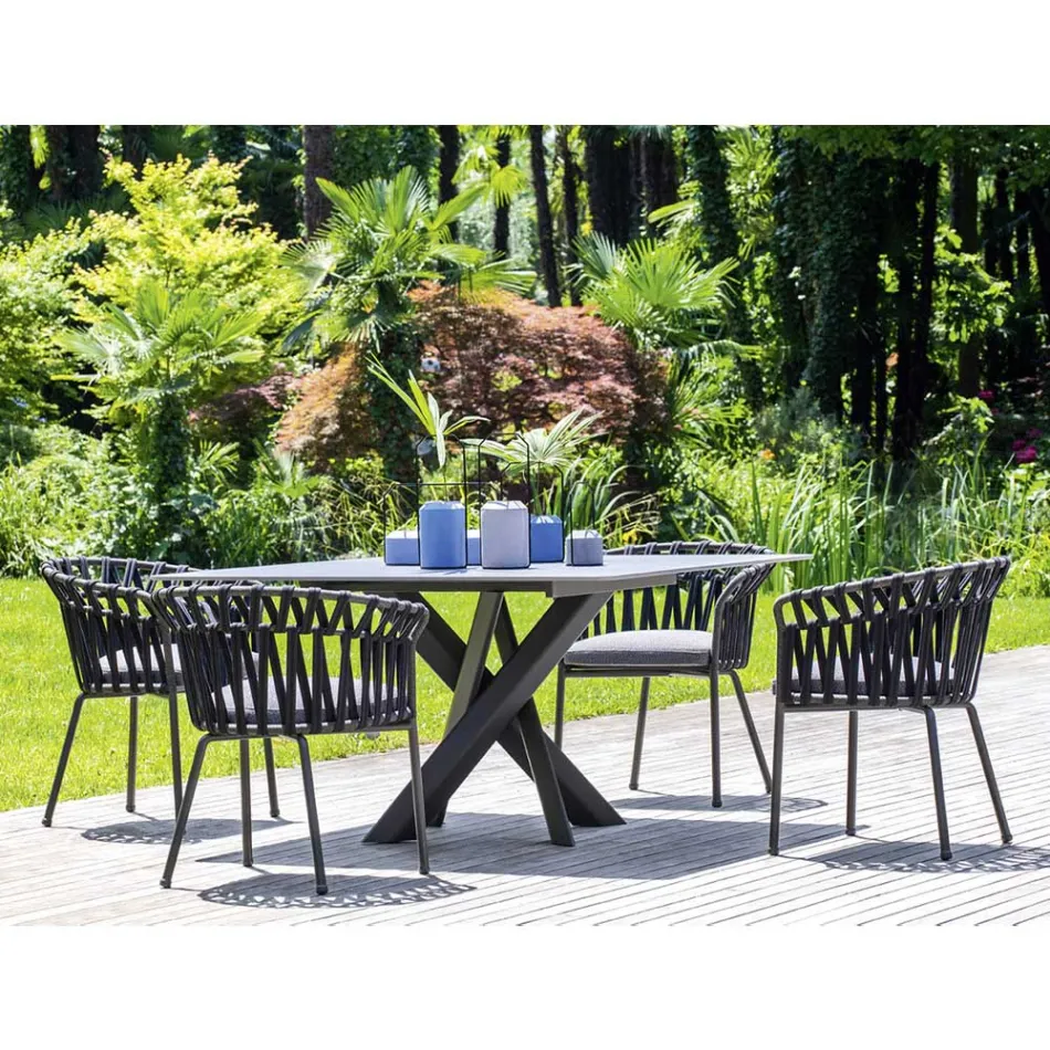 Sillón de exterior en cuerda, tela y aluminio - Emma Cross by Varaschin viadurini