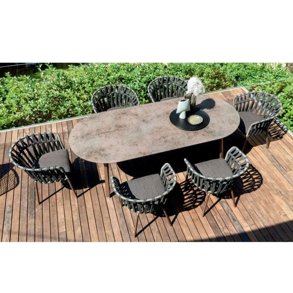 Sillón de exterior en cuerda, tela y aluminio - Emma Cross by Varaschin viadurini