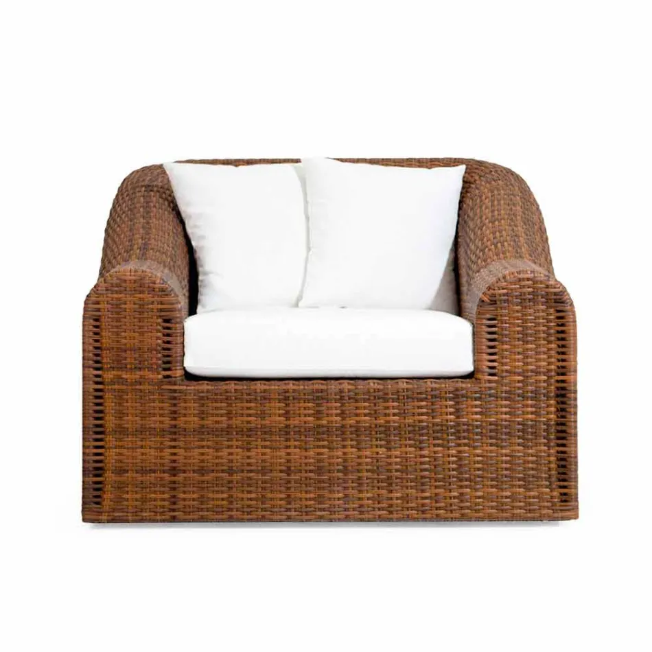 Sillón de diseño exterior de polietileno tejido a mano Cooper viadurini