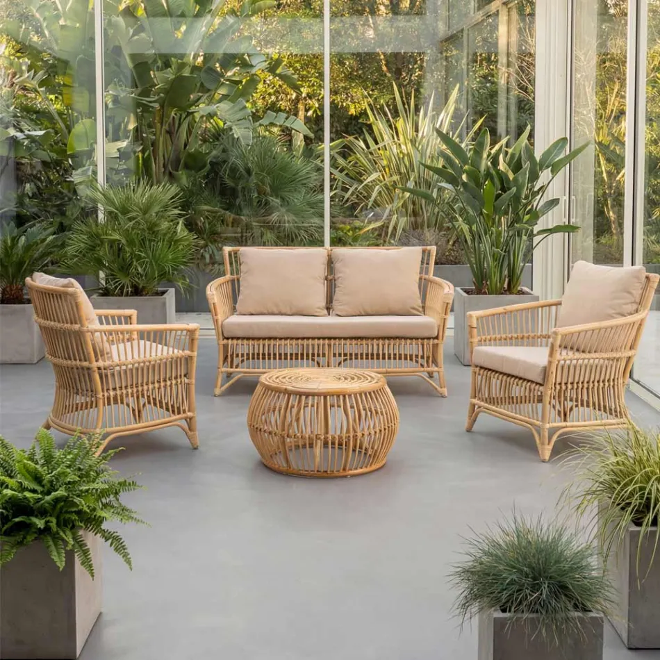Sillón de exterior en ratán natural completo con cojines - Bellaria viadurini