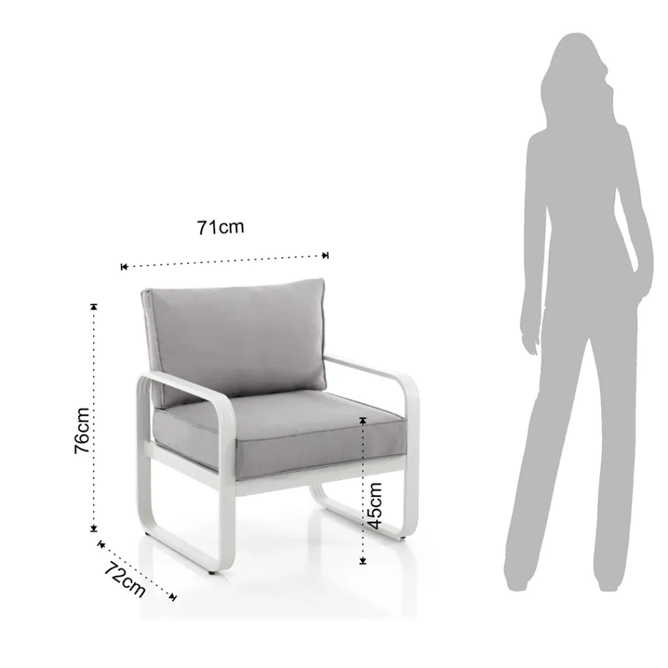 Sillón de jardín de aluminio blanco marfil mate y cojines grises - Avoir viadurini