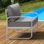 Sillón de jardín de aluminio blanco marfil mate y cojines grises - Avoir viadurini