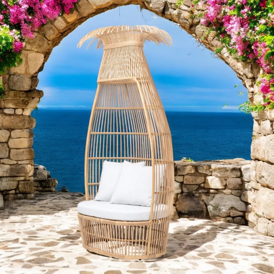 Sillón de jardín en tejido de poliratán con cojín blanco roto - Anteia viadurini