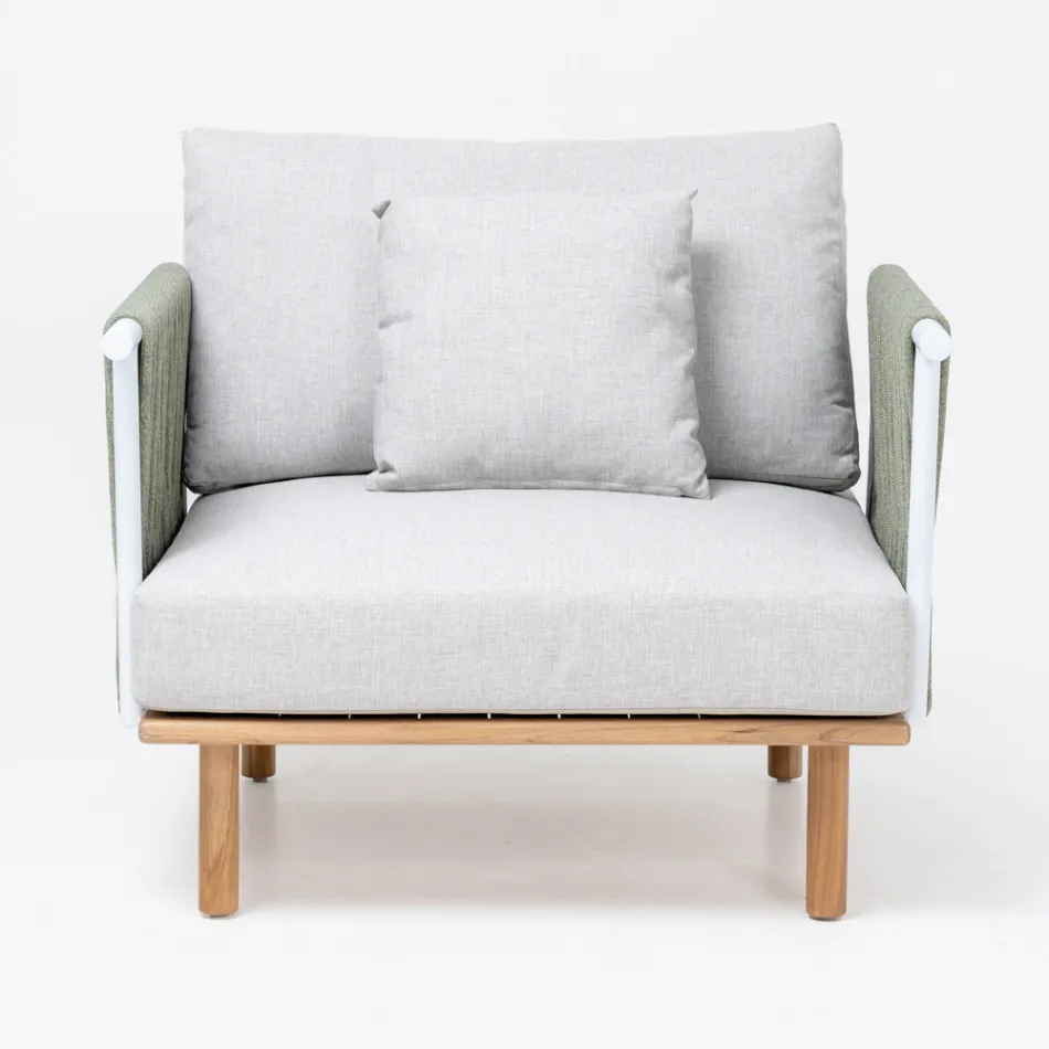 Sillón de jardín de teca, tejido de cuerdas y cojines - Bellatrix viadurini